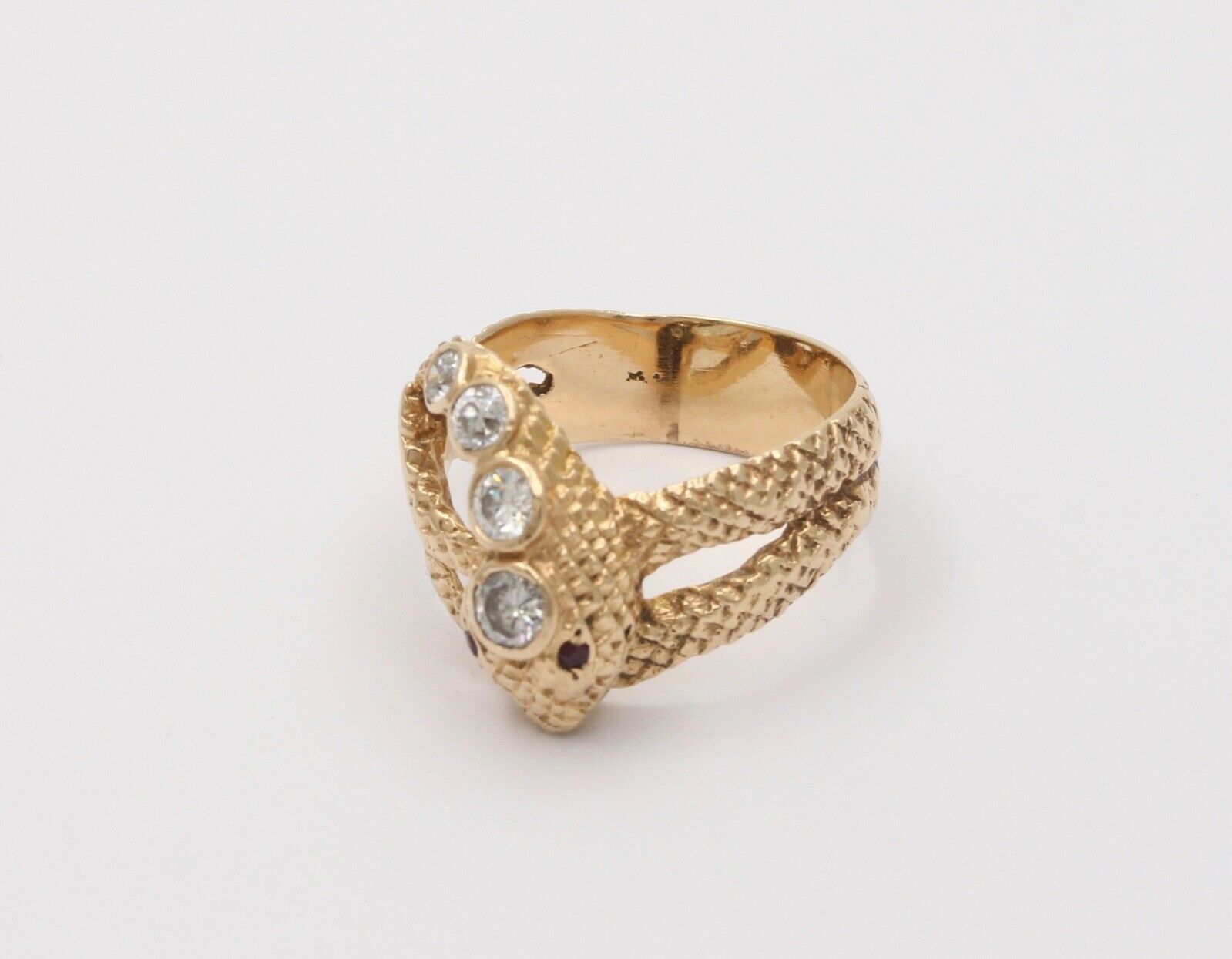 Vintage Snake Diamond Rubies 14K Yellow Gold Ring