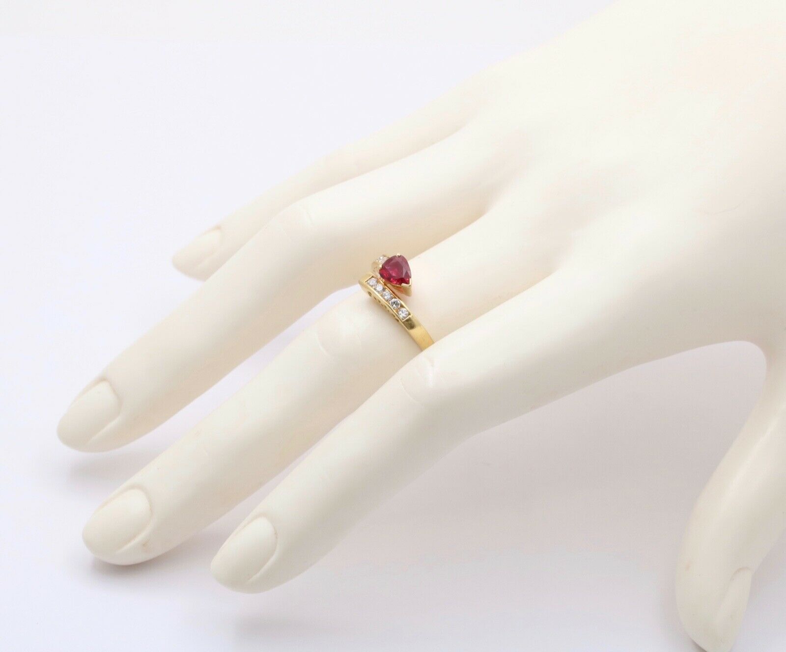 Vintage 18K Yellow Gold Bypass Snake Ruby and Diamond Ring Stacking Ring.