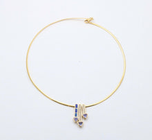 Load image into Gallery viewer, Striking 14K Gold Tanzanite, Opal and Diamond Three Arrows Pendant Necklace.
