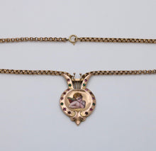 Load image into Gallery viewer, Victorian Enamel Cherub Emerald Ruby Garnet Amethyst 14K Pendant and Rolo Chain
