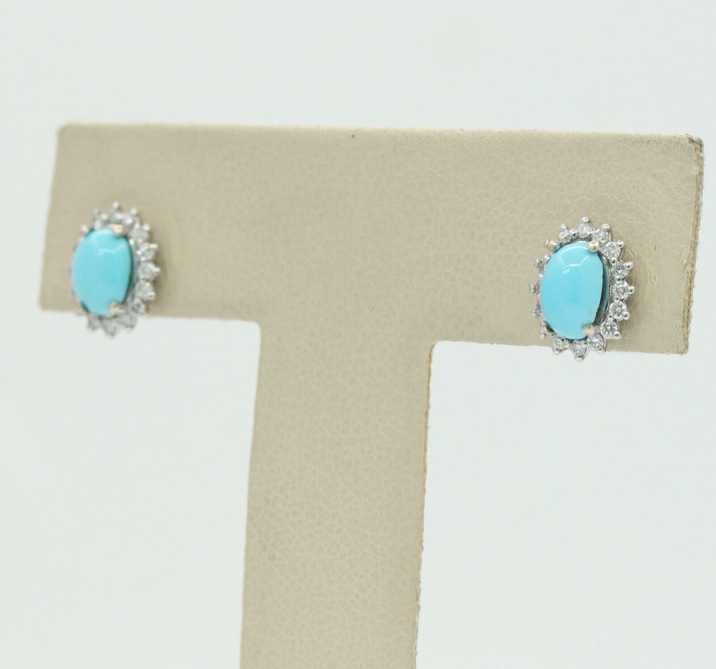 Ladies 14K White Gold Turquoise Diamonds Earrings