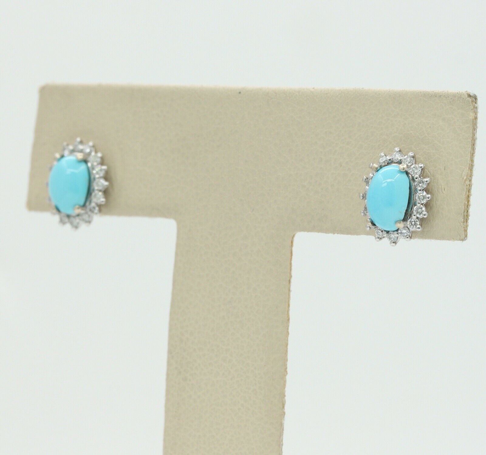 Ladies 14K White Gold Turquoise Diamonds Earrings