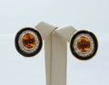 Vintage 18K Yellow Gold Citrine Diamonds Onyx Earrings