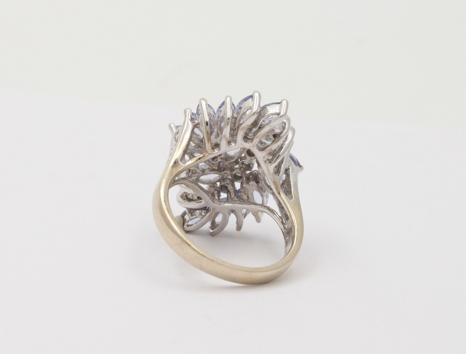 Vintage Tanzanite Diamonds 14K White Gold Pinwheel Cluster Ring