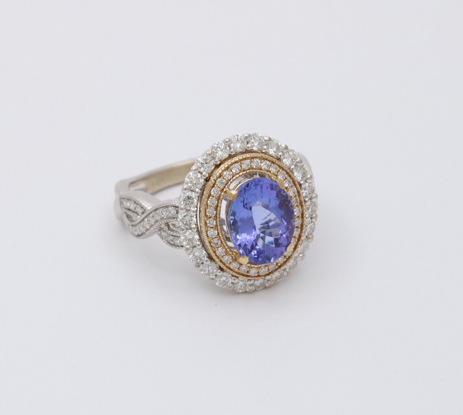 Vintage Tanzanite And Diamond Halo 14K White Gold Ring