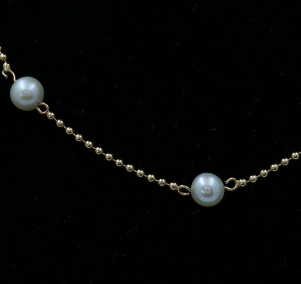 Vintage 14K Yellow Gold Pearl Dog Tag Chain Necklace, June Birth Stone