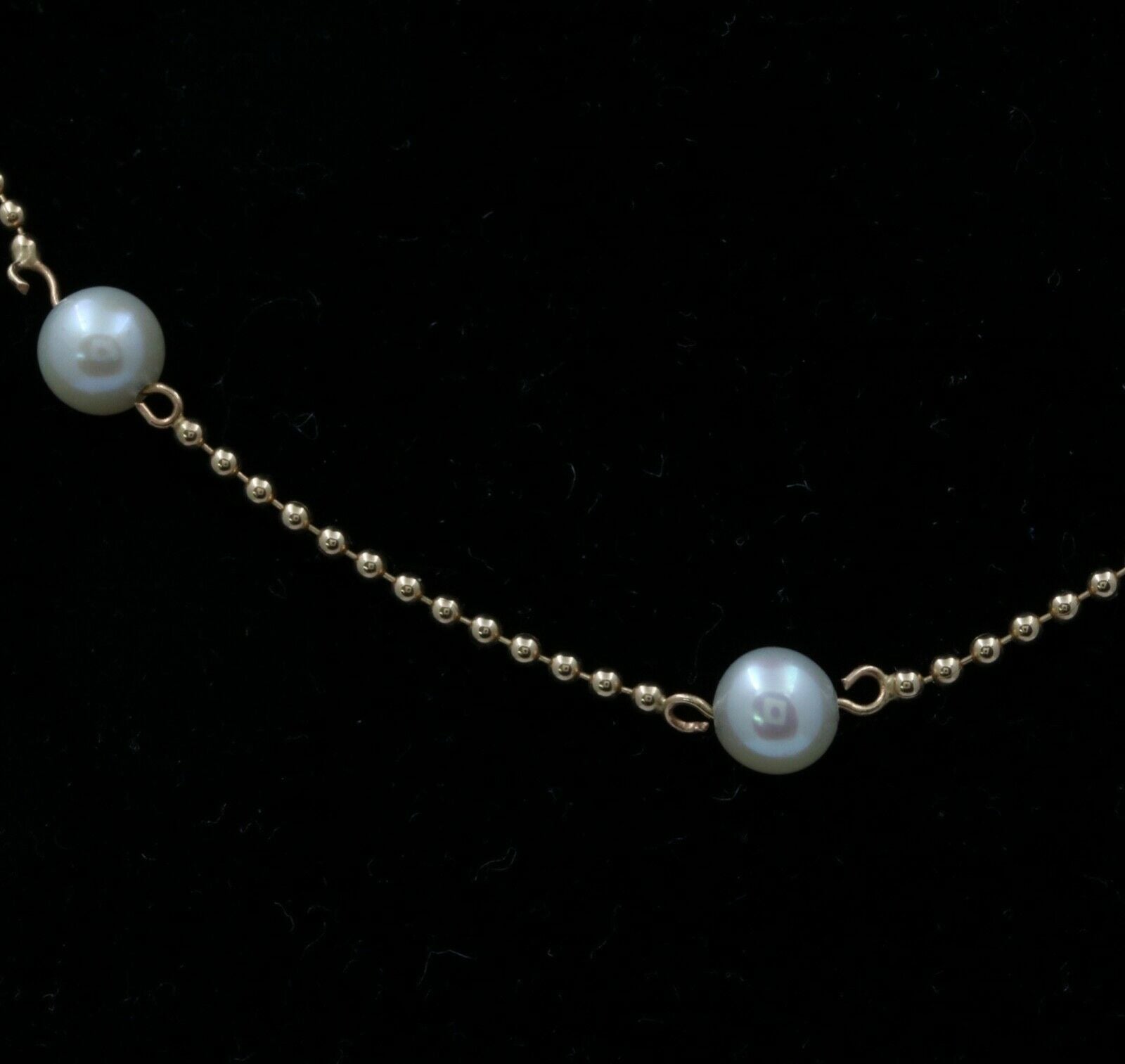 Vintage 14K Yellow Gold Pearl Dog Tag Chain Necklace, June Birth Stone