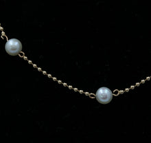 Load image into Gallery viewer, Vintage 14K Yellow Gold Pearl Dog Tag Chain Necklace, June Birth Stone
