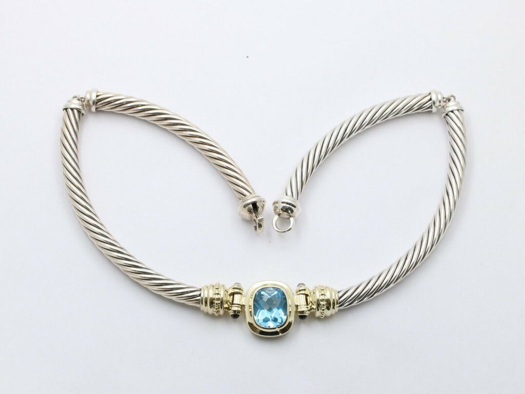 Vintage David Yurman Hampton Blue Topaz Blue Sapphires 14K 925 Choker Necklace