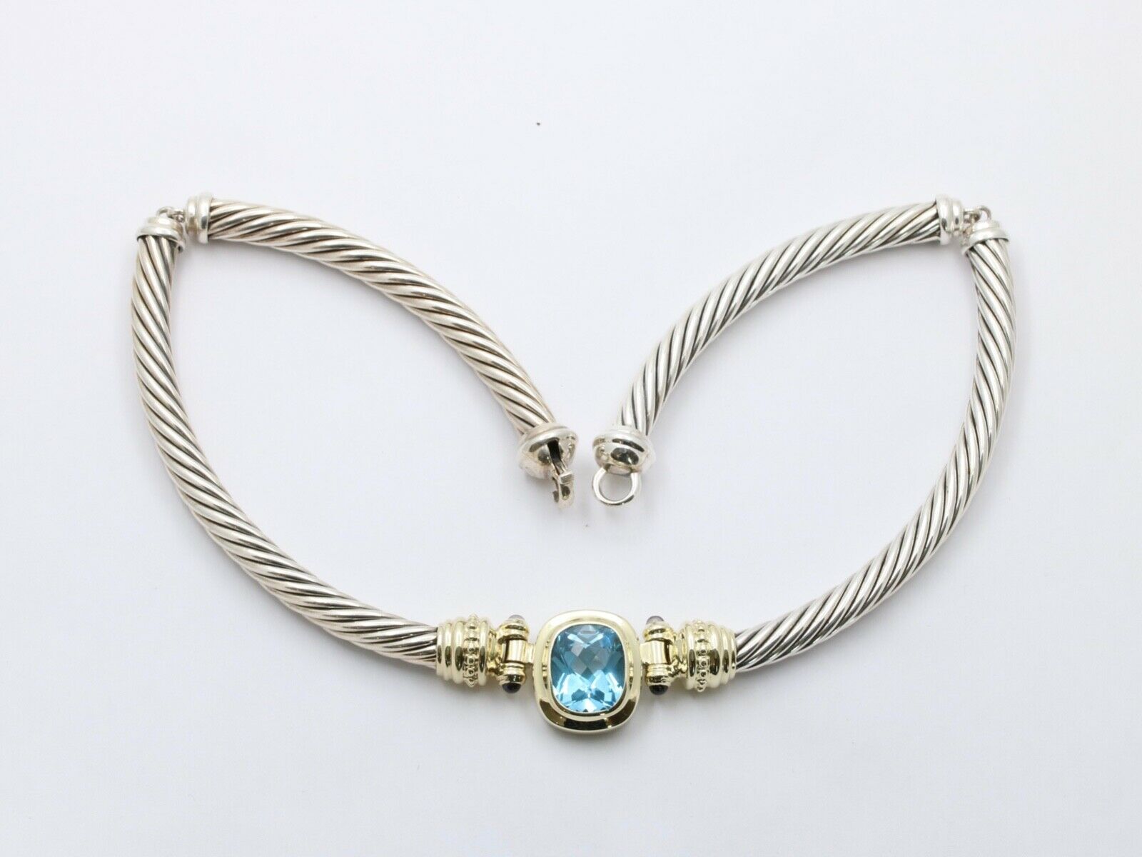 Vintage David Yurman Hampton Blue Topaz Blue Sapphires 14K 925 Choker Necklace