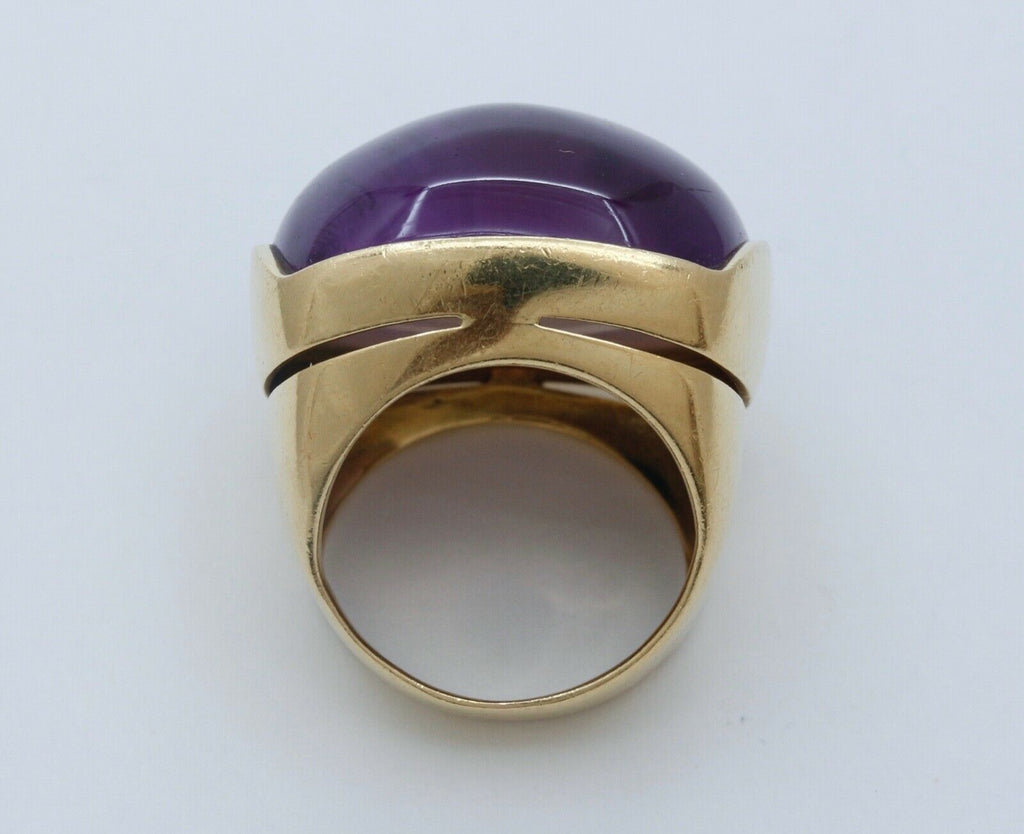 Vintage Statement Italian Eva Nueva Amethyst 18K Yellow Gold Ring