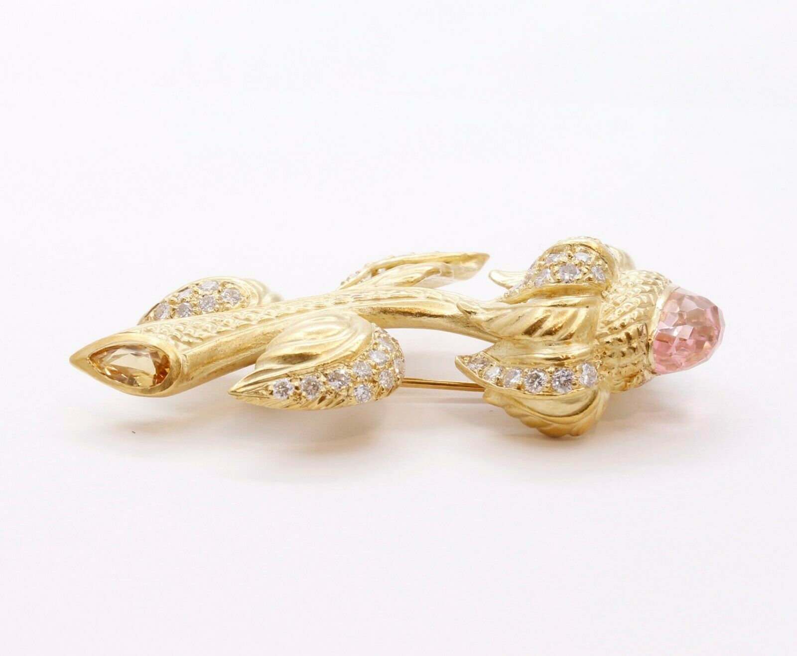 Judith Ripka Vintage 18K Yellow Gold Pink Topaz Citrine Diamond Floral Brooch