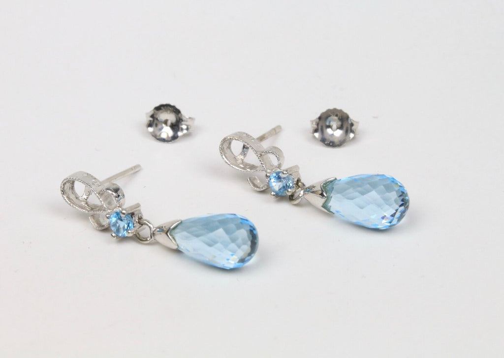 14K White Gold Briolette Blue Topaz  Earrings