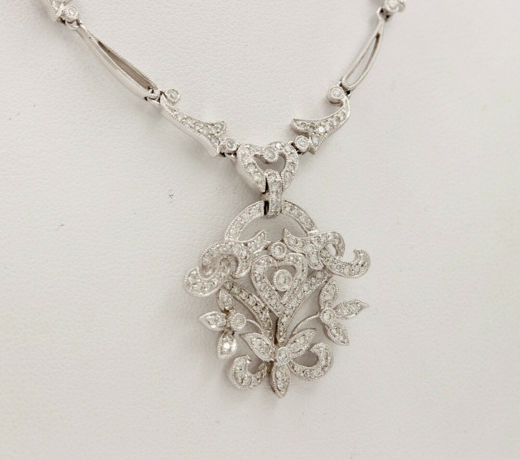 Elegant Art Deco Style 18K White Gold Diamond Pendent
