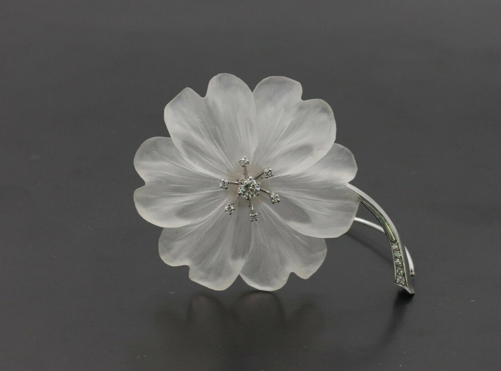 Vintage 18K White Gold Diamond Crystal Flower Brooch