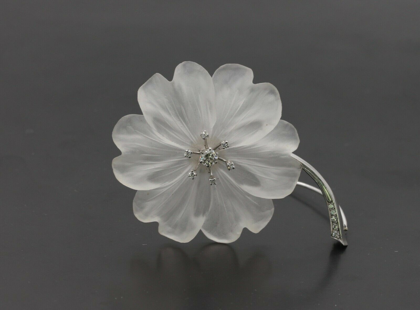 Vintage 18K White Gold Diamond Crystal Flower Brooch