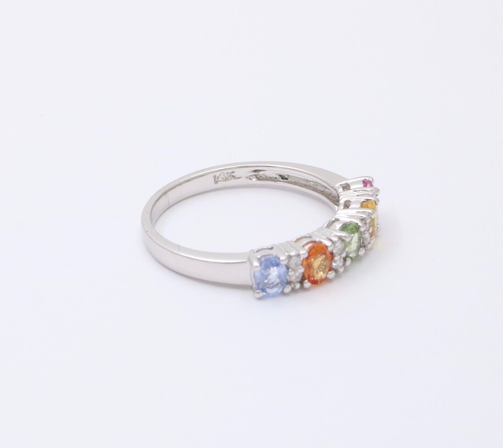 Fun 14K White Gold Multi Color Sapphire And Diamond Ring Band