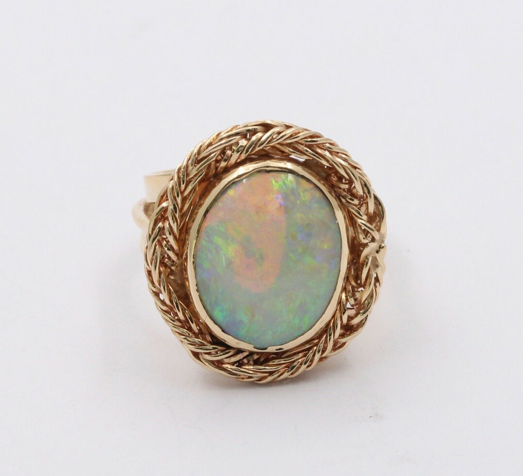 Vintage Natural Opal 14K Yellow Gold Rope Twist Ring