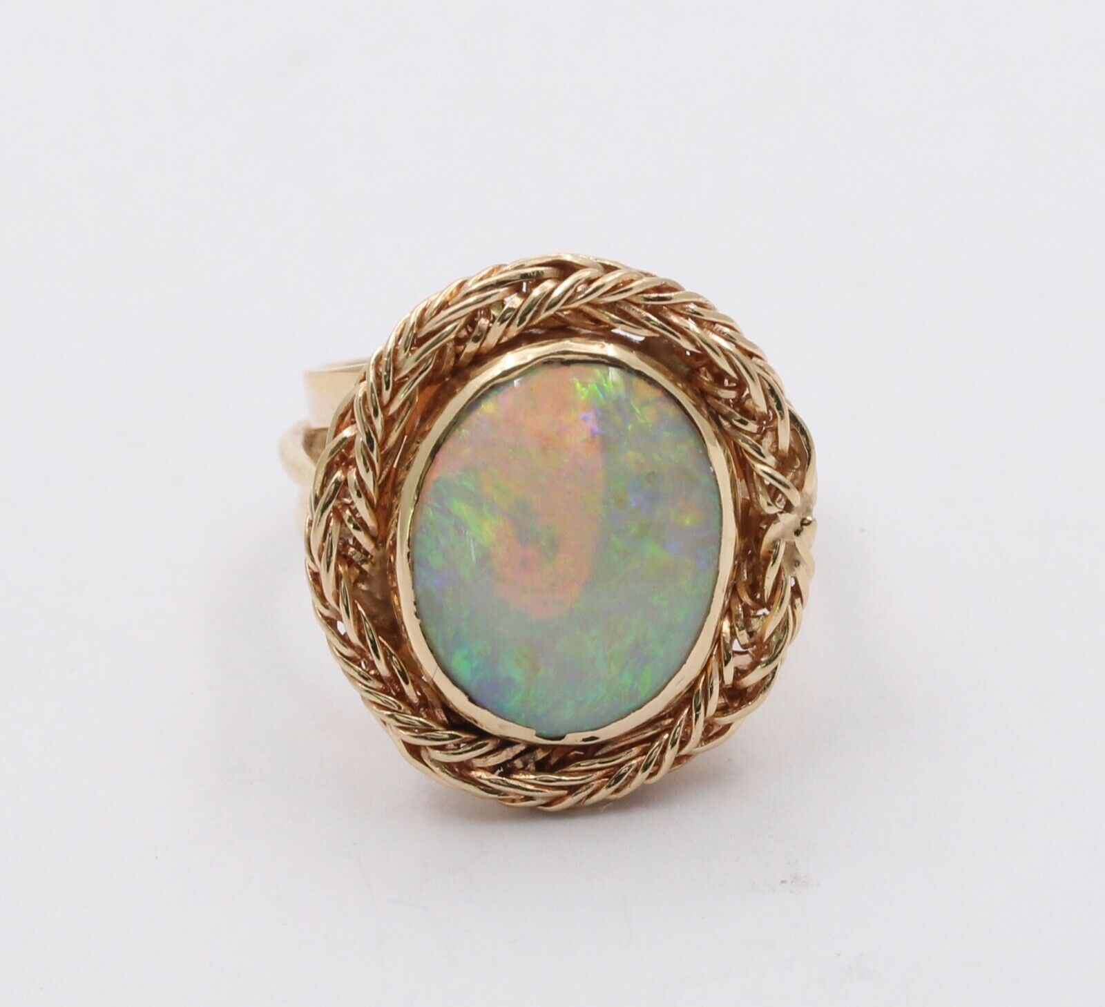 Vintage Natural Opal 14K Yellow Gold Rope Twist Ring
