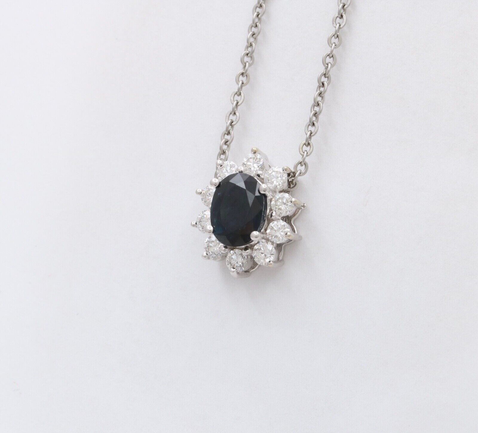 Vintage 14K White Gold Sapphire & Diamond Pendant Necklace