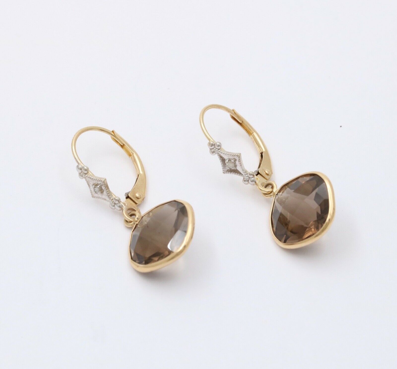 Minimalist Smoky Quartz 14K Yellow Gold Dangling Earrings.
