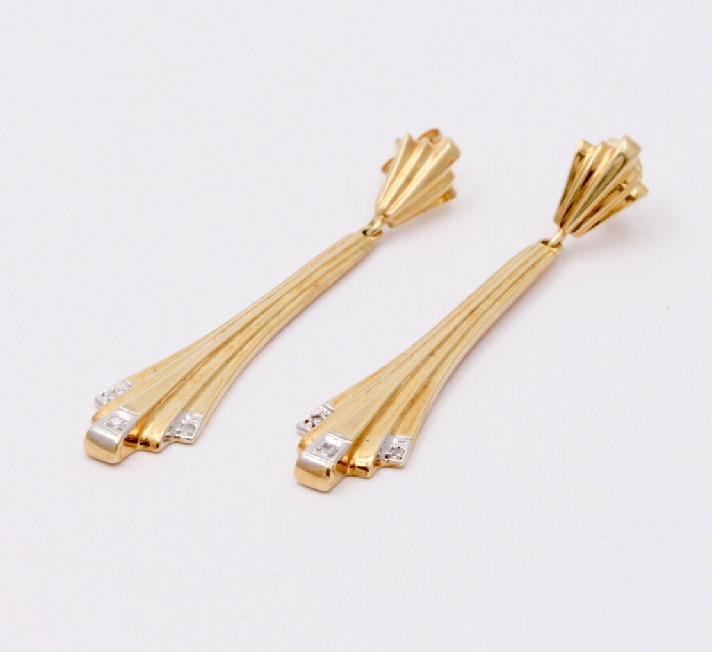 Art Deco 14K Yellow Gold Geometry Diamond Tapered Drop Earrings