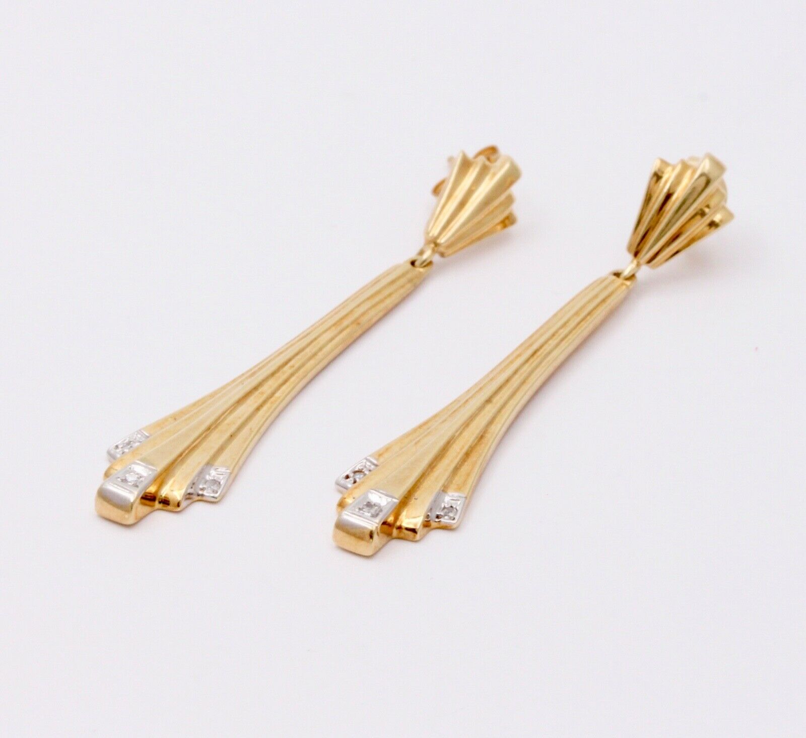 Art Deco 14K Yellow Gold Geometry Diamond Tapered Drop Earrings