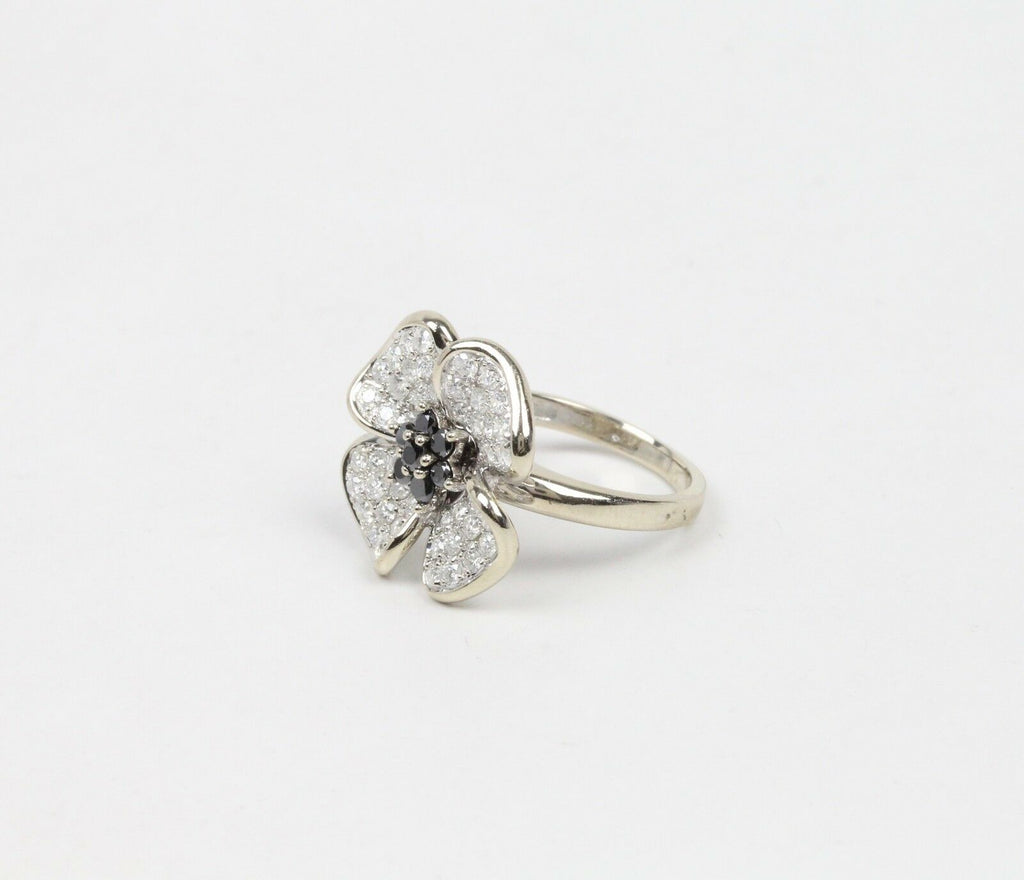 Vintage 14K White Gold Sapphires & Diamond Dogwood/ Violet Flower Ring