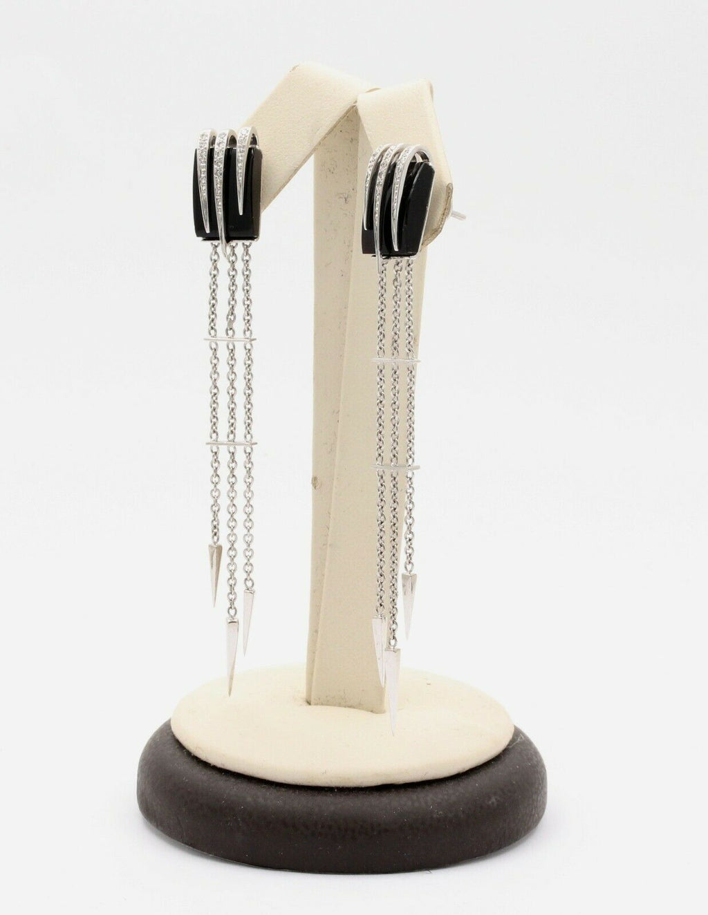 Vintage 14K White Gold Chandelier Onyx Diamond Earrings