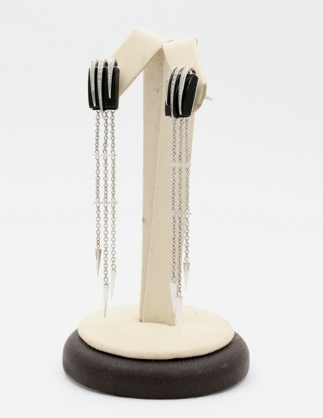 Vintage 14K White Gold Chandelier Onyx Diamond Earrings