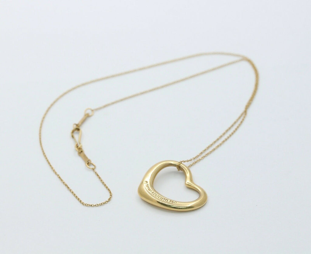 Tiffany and Co Elsa Peretti Floating Heart Pendant and Chain 18K Yellow Gold