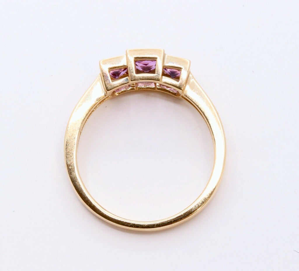 Vintage Three Stone Amethyst 14K Yellow Gold Ring