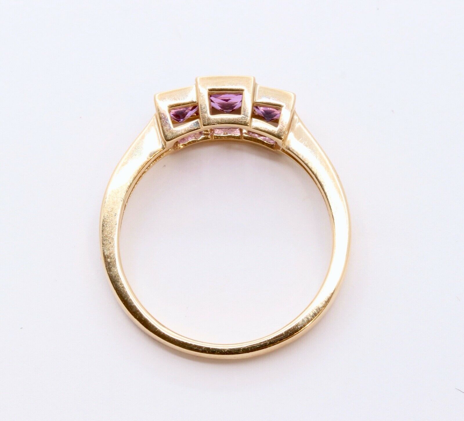 Vintage Three Stone Amethyst 14K Yellow Gold Ring