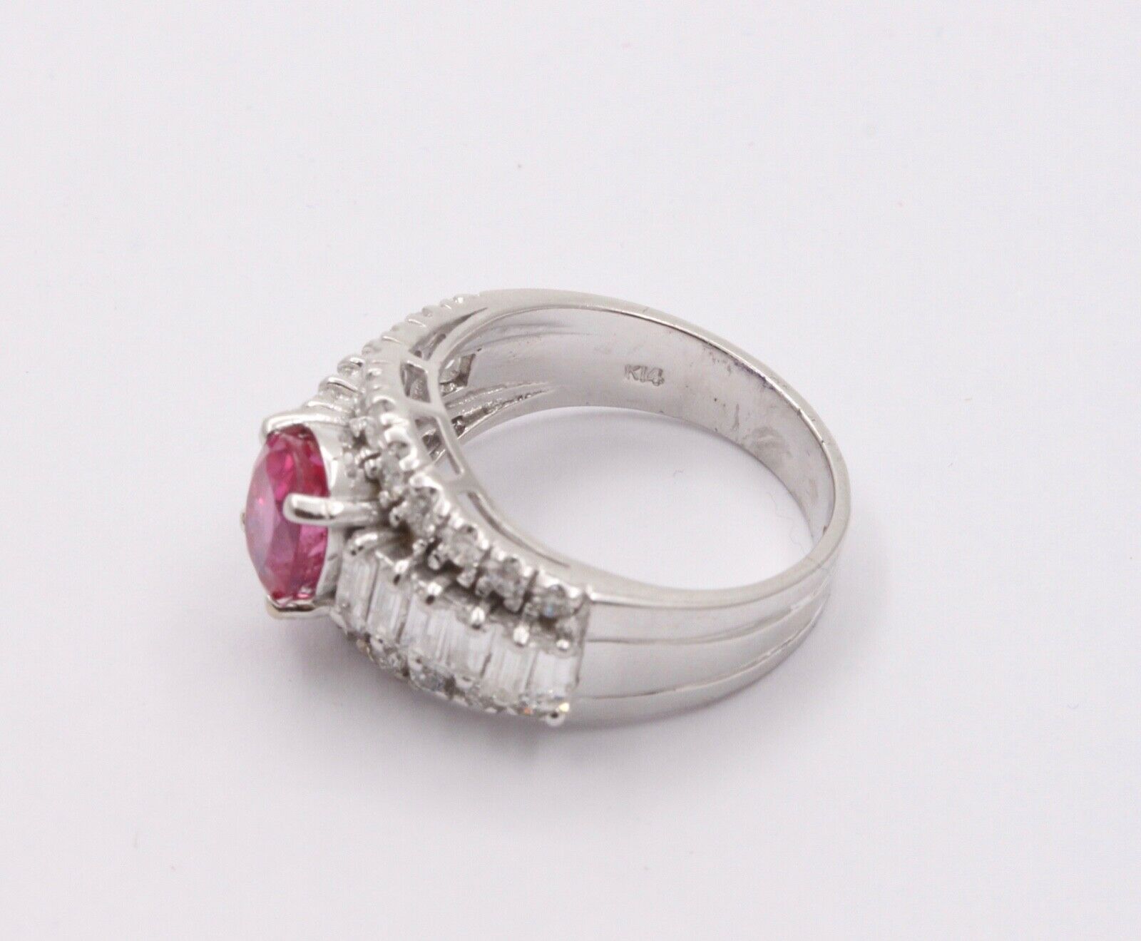 Vintage Pink Sapphire Diamonds 14K White Gold Ring