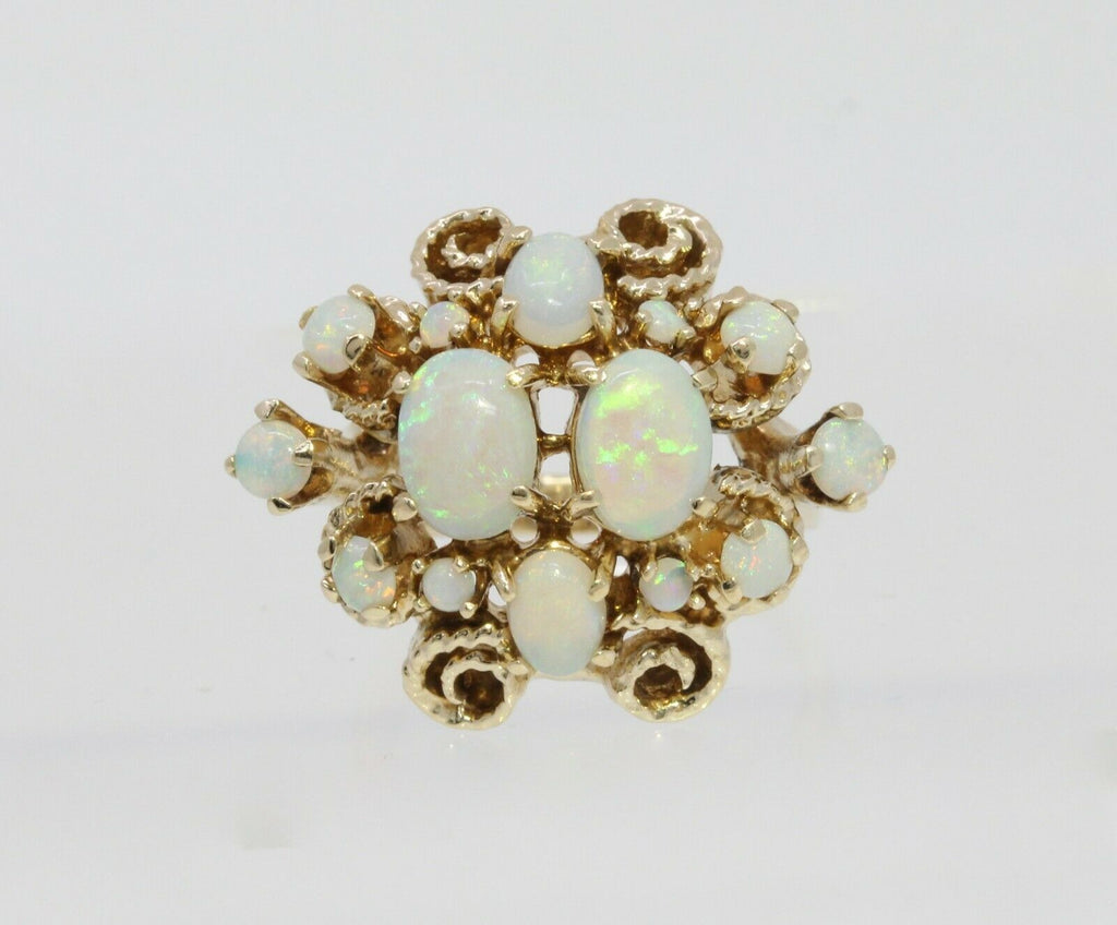 Vintage 14K Yellow Gold Opal Cluster Cocktail Ring