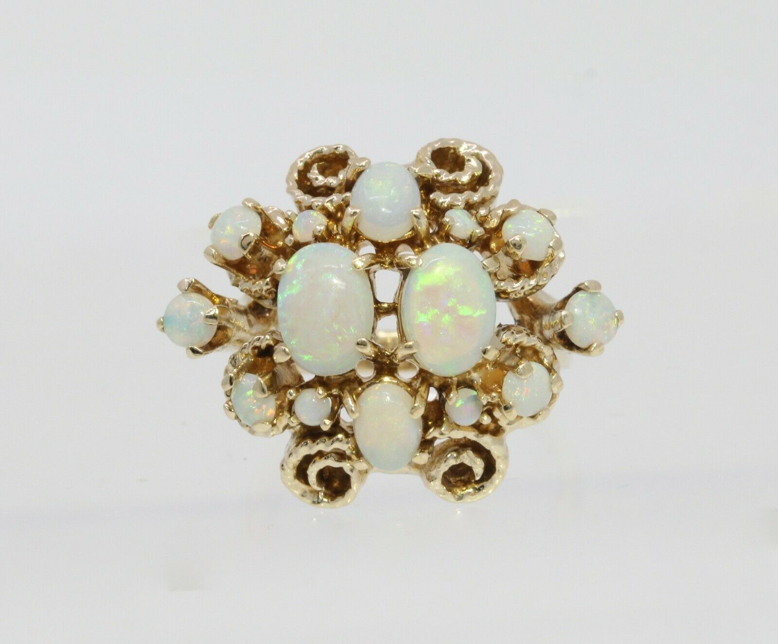 Vintage 14K Yellow Gold Opal Cluster Cocktail Ring