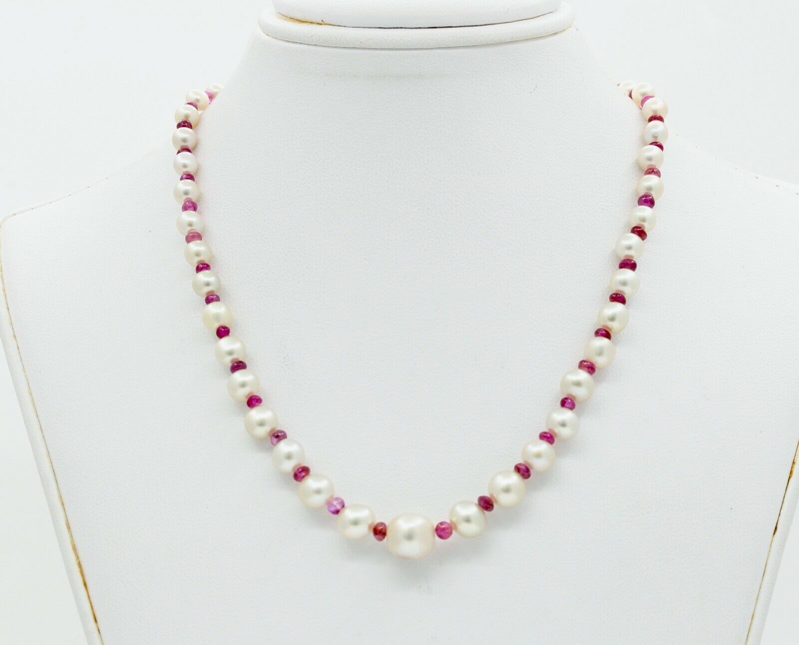 GIA Natural Pearls Rubies 18K White Yellow Gold Necklace