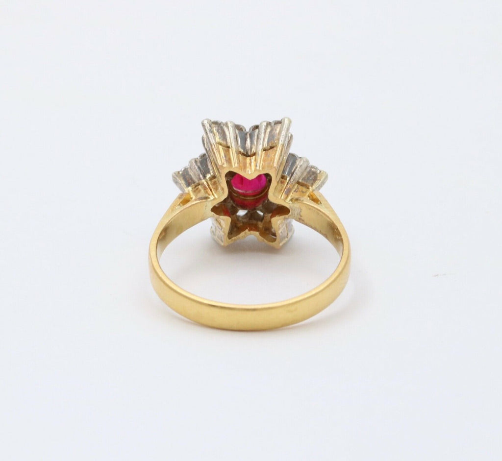 Vintage 18K Yellow Gold & Sterling Silver 1.9 carats Ruby and Diamond Star Ring,