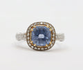 Vintage 18K White Gold Halo Setting Natural Sapphire Diamond Alternative Engagem