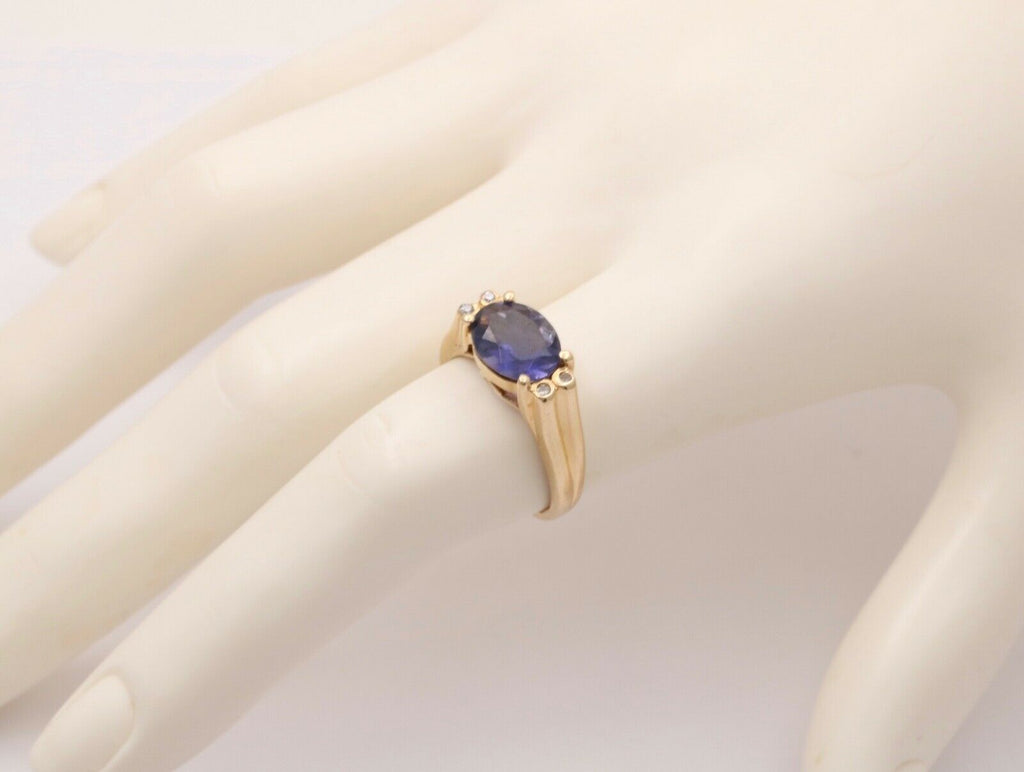 Vintage Iolite Diamonds 14K Yellow Gold Ring
