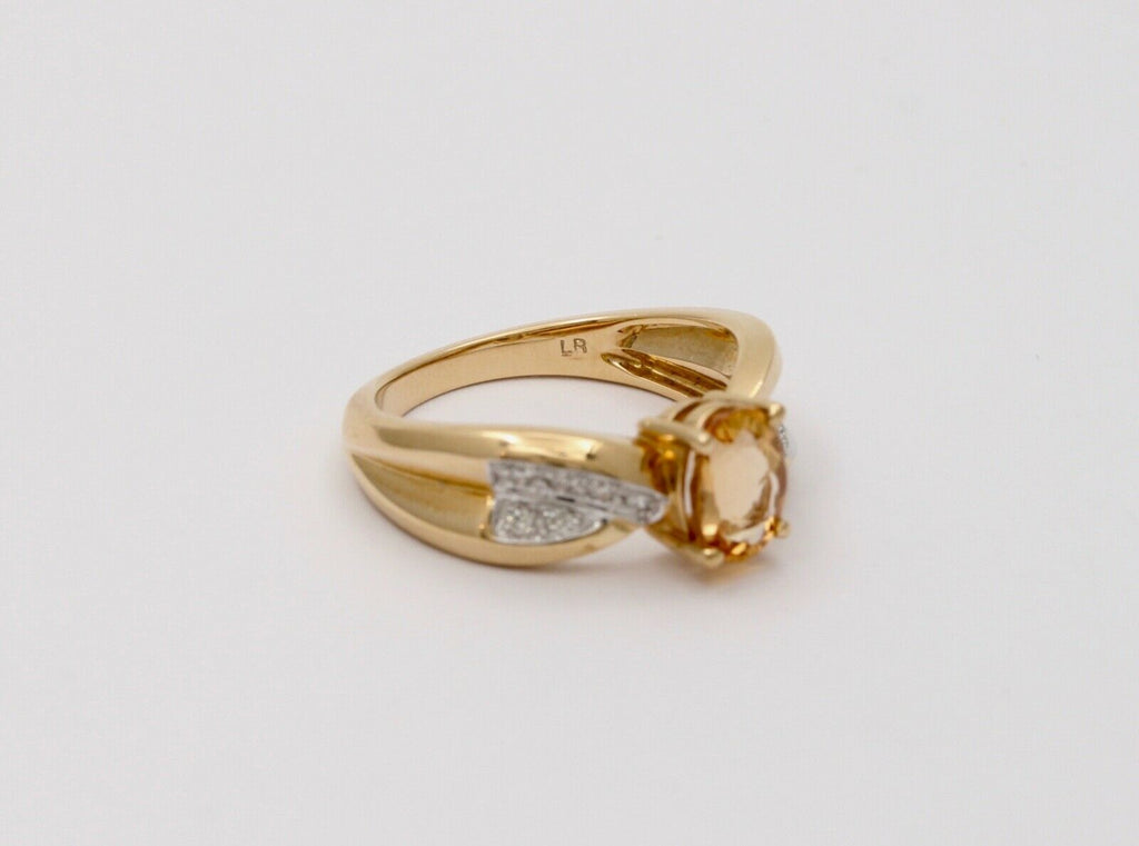Vintage Ribbon Style Citrine Diamonds 14K Yellow Gold Ring