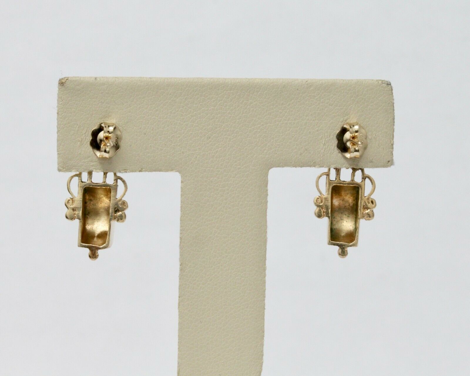 Vintage 14K Yellow Gold Blue Enamel Hanging Earrings