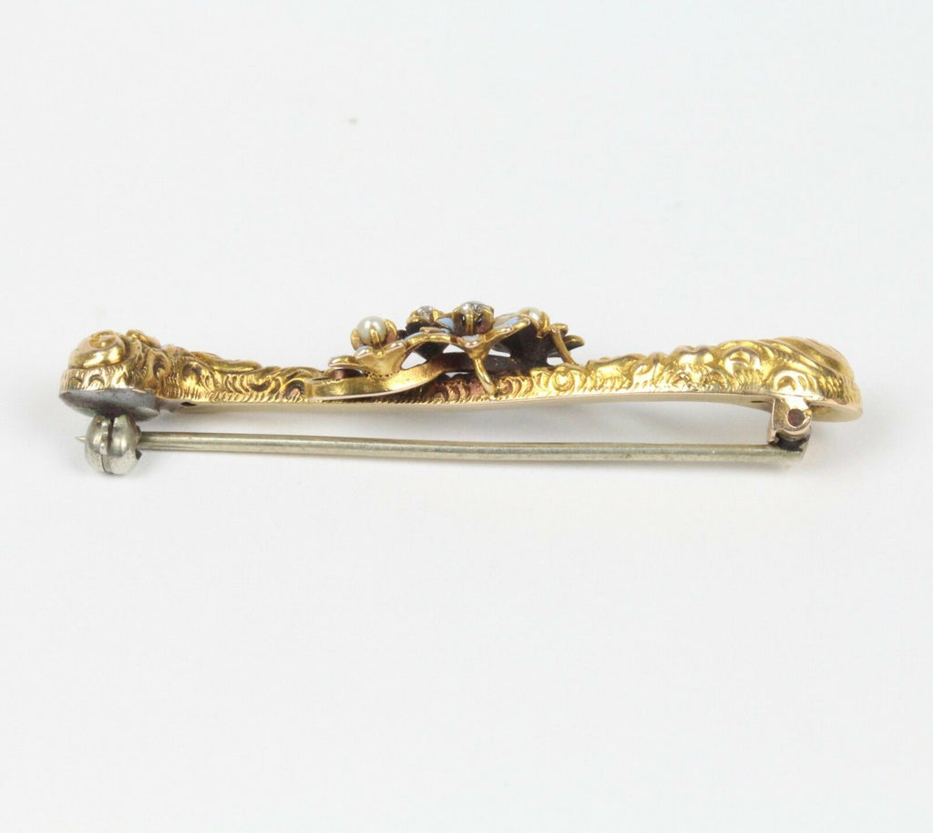 Victorian 14K Yellow Gold Enamel Forget Me Not Floral Brooch