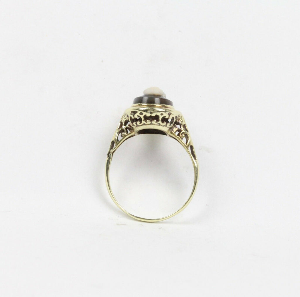 Victorian Cameo Ring 14K White Gold Black Onyx