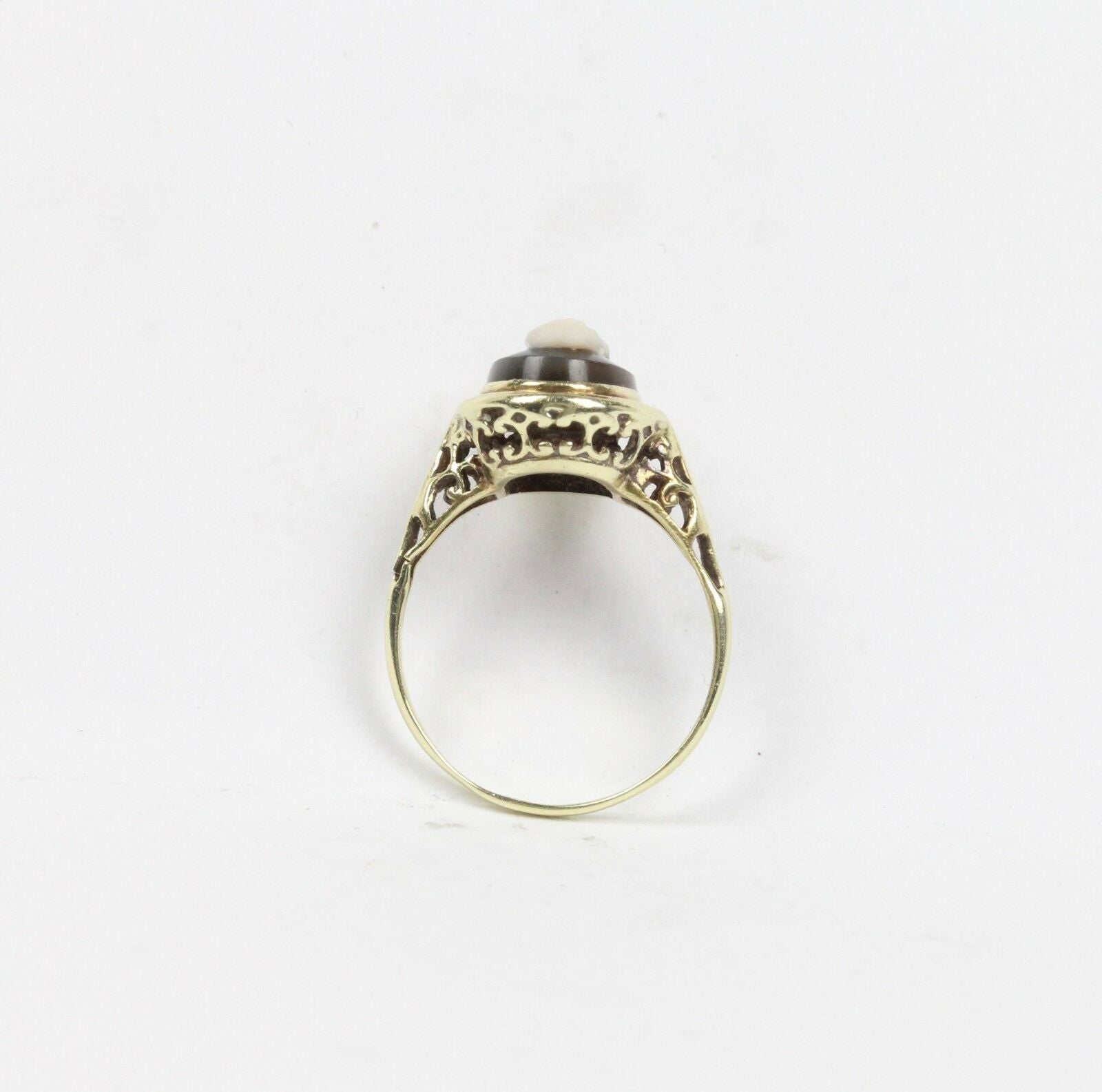 Victorian Cameo Ring 14K White Gold Black Onyx