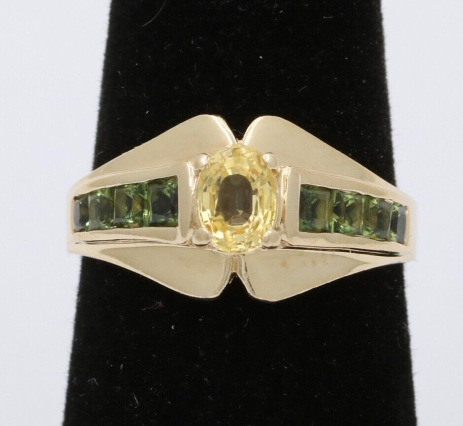 Vintage Citrine & Peridot 14K Yellow Gold Ring Band.