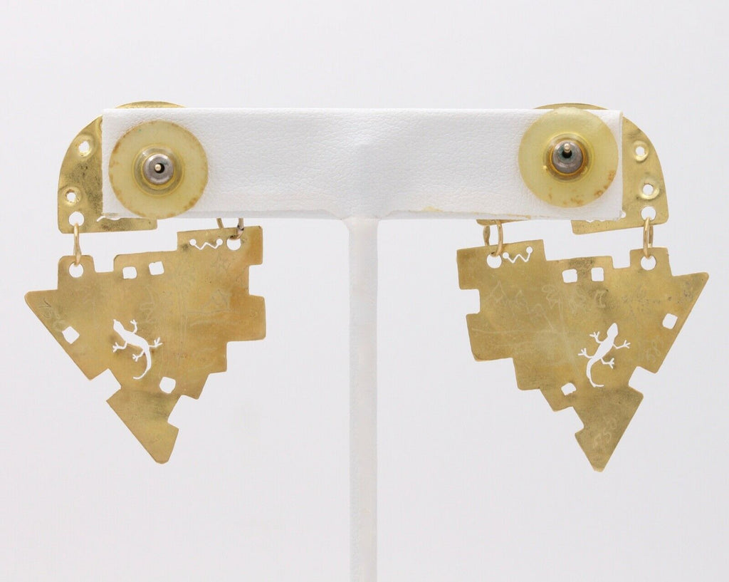 Vintage Multi Stone 18K Yellow Gold Earrings Arizona Mexican