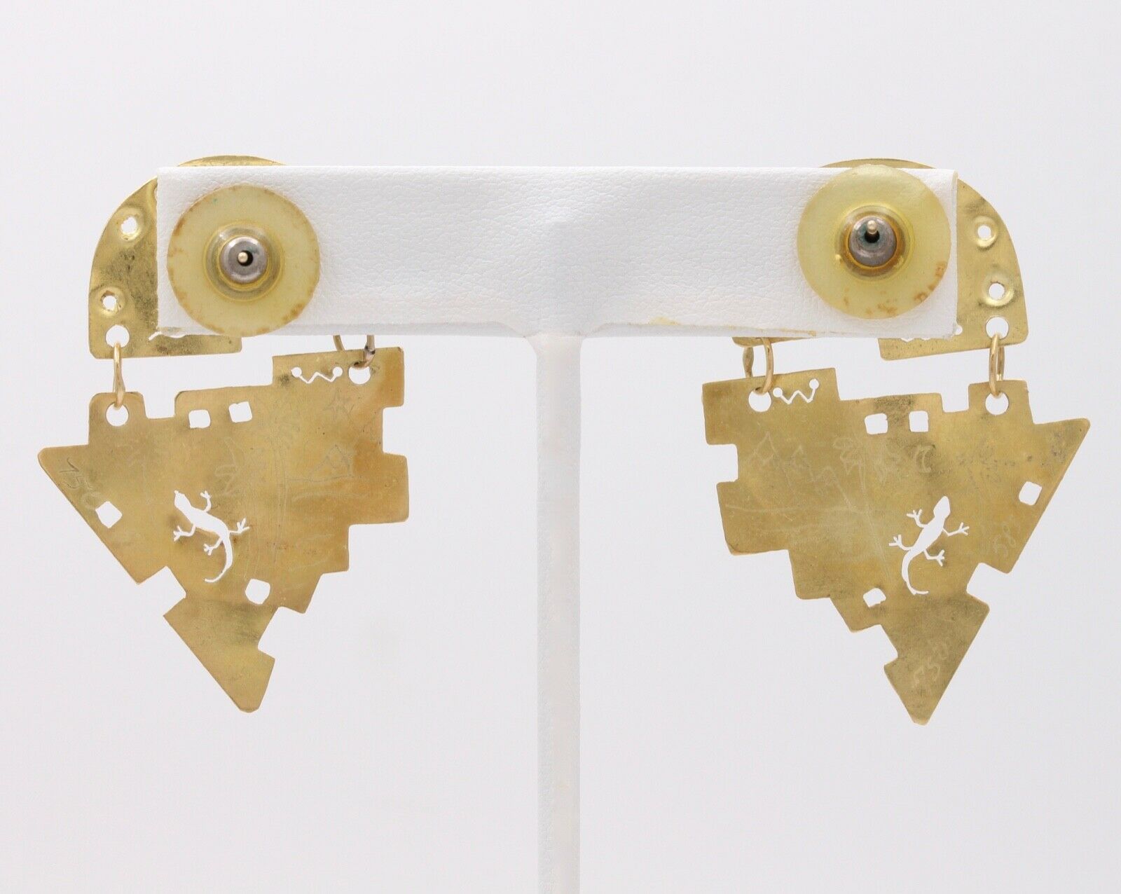 Vintage Multi Stone 18K Yellow Gold Earrings Arizona Mexican