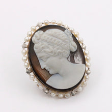 Load image into Gallery viewer, Victorian Agate Cameo Pearls 14K Rose Gold Brooch Pin
