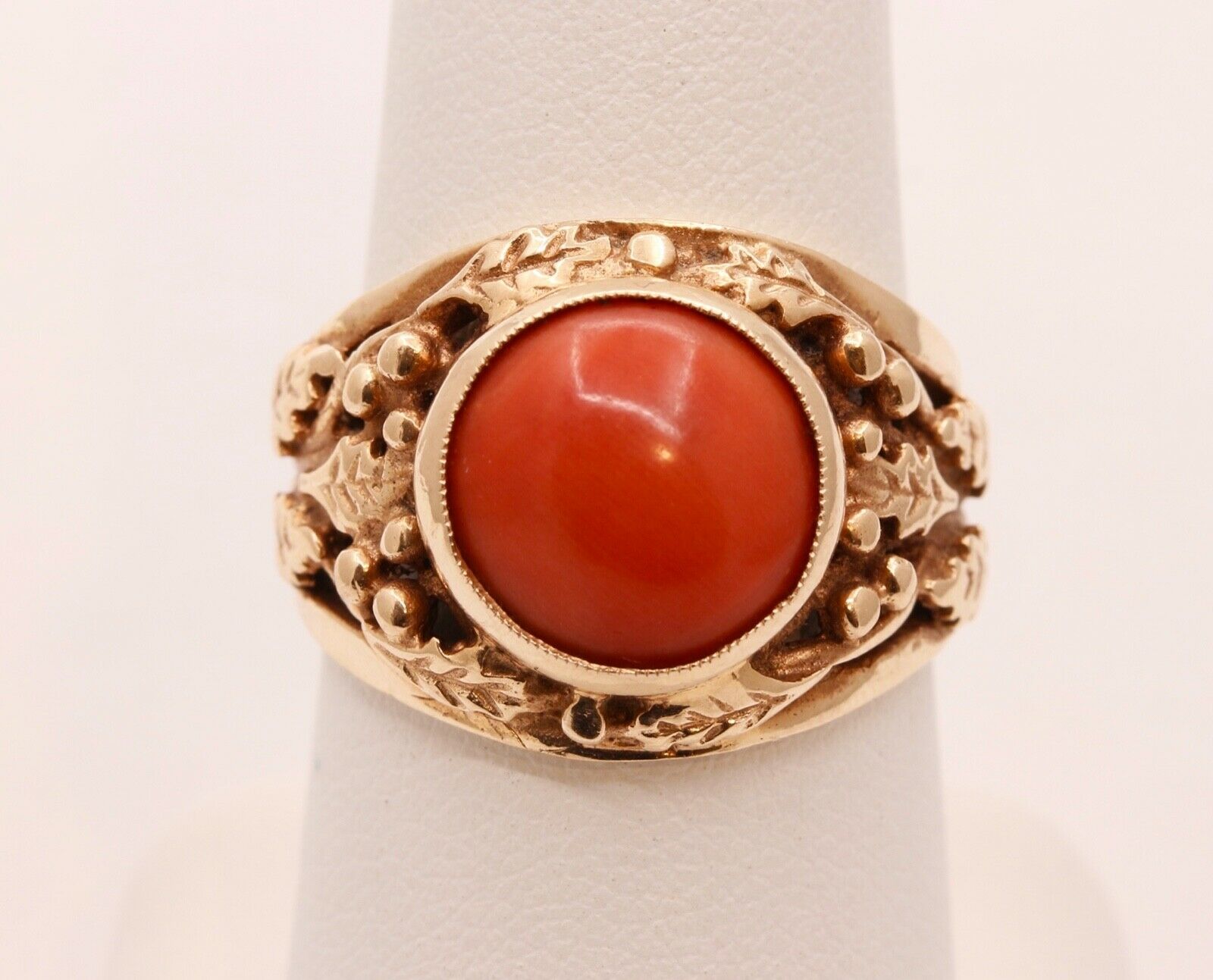Victorian Edwardian Red Coral 14K Rose Gold Unisex Ring